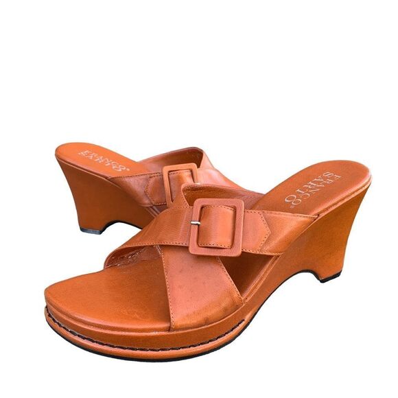 Franco Sarto Orange/tan Heels Pumps Statement Shoe Heeled Sandals Buckle 10 - Picture 3 of 15